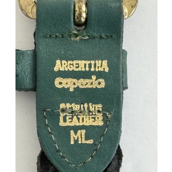 Vintage Argentina Capezio M/L Green Braided /Woven Leather Belt Gold Tone Buckle - Picture 3 of 9